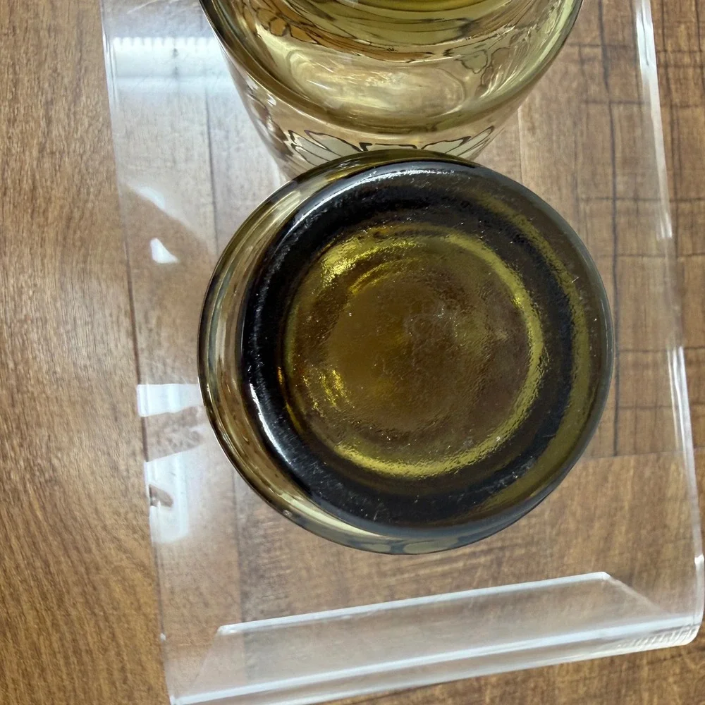 Vintage 1970s Libbey Camellia Tawny Glass Floral Tumblers - Set of 2